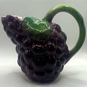 Made in Italy Grape Cluster Ceramic Pitcher, Purple/Green Glossy Handle 9552
